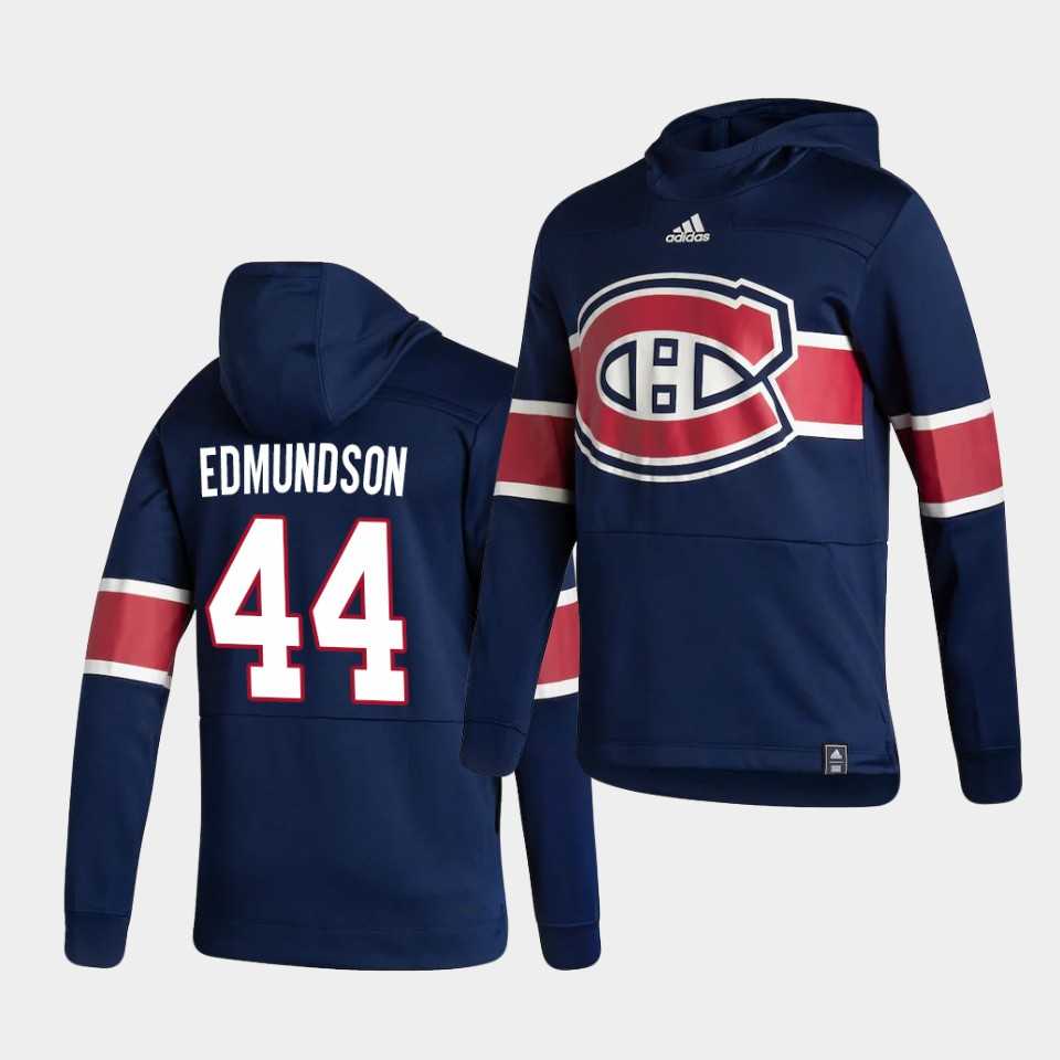 Men Montreal Canadiens 44 Edmundson Blue NHL 2021 Adidas Pullover Hoodie Jersey